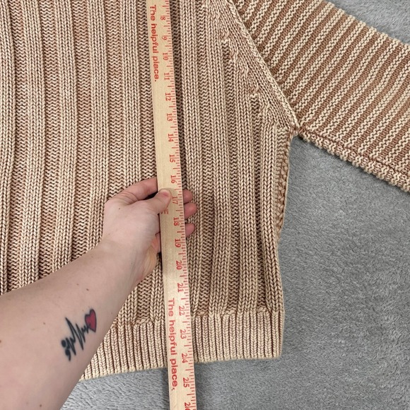 Free People Sweetheart Sweater Womens Small Tan Striped Chunky Knit Boho - Picture 7 of 10